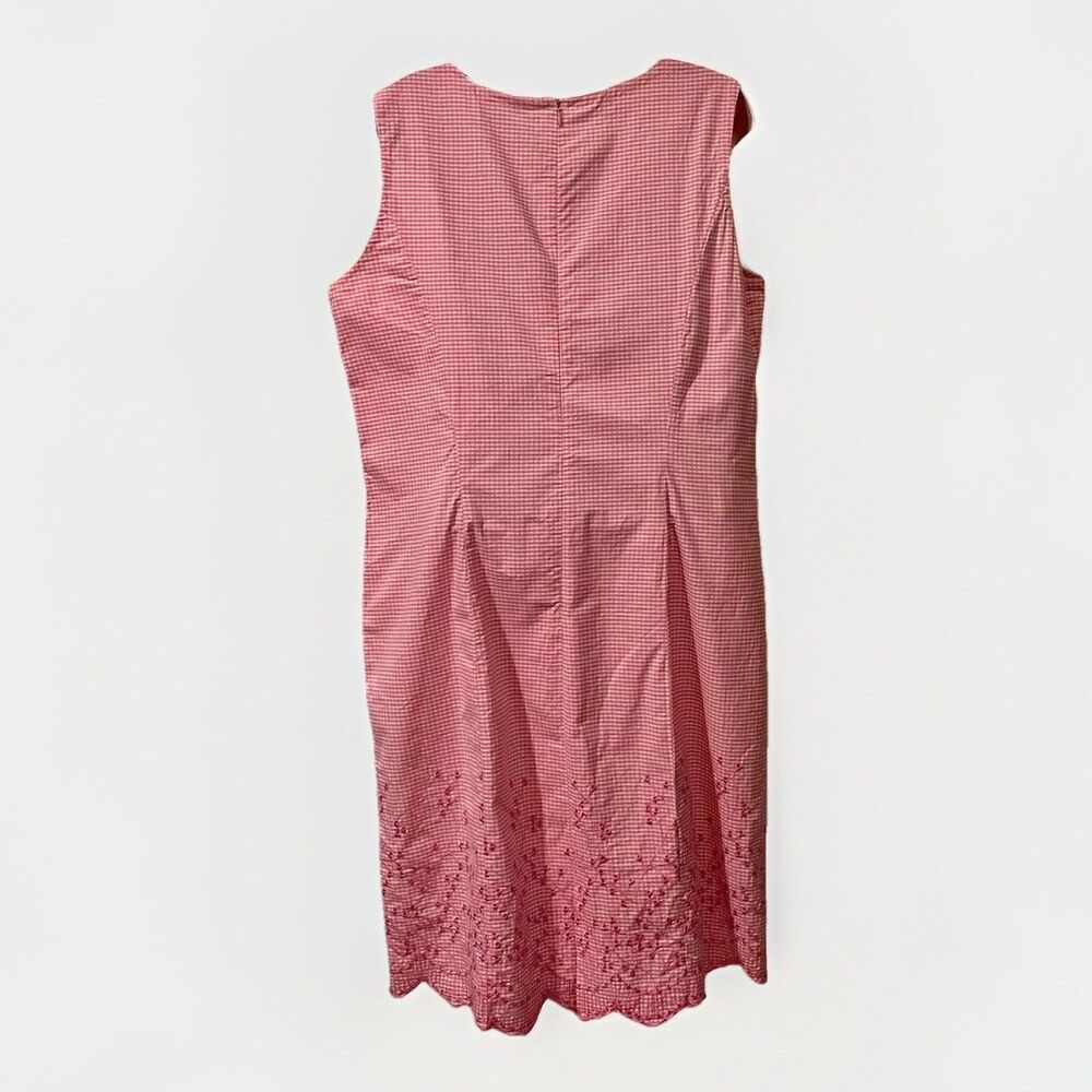 VTG JG Hook Gingham Floral Embroidered Sheath Dress Womens 16 Pink Cottage Farm - Picture 2 of 4